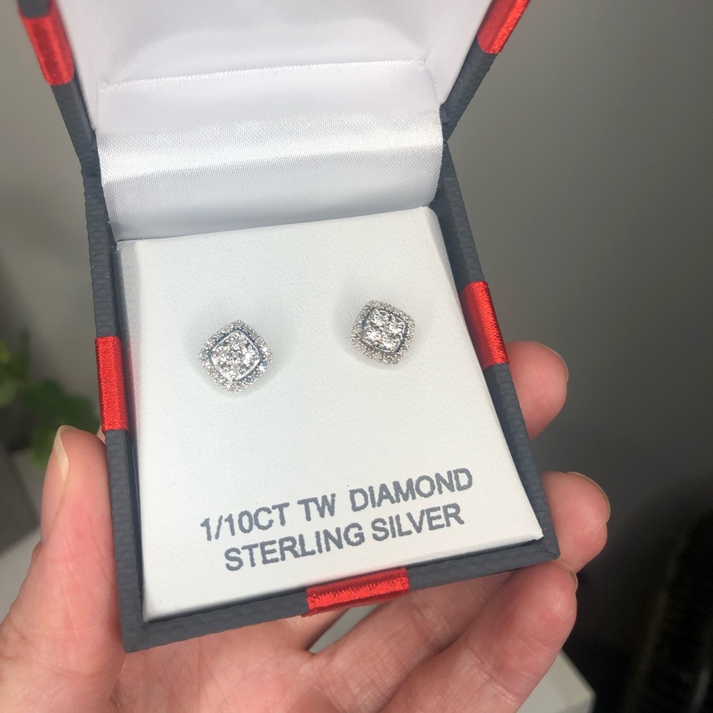 Sterling Silver Diamond Stud Earrings